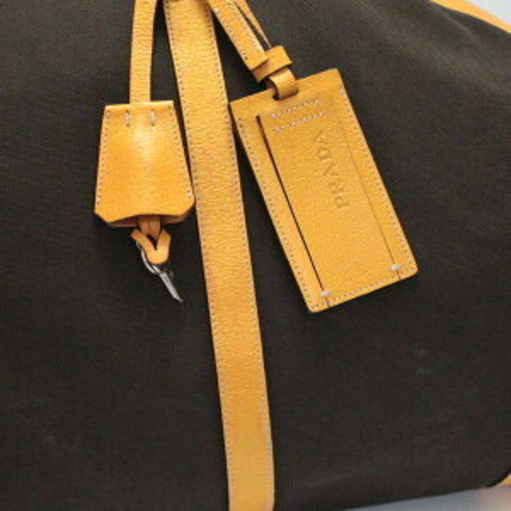Prada vintage brown canvas yellow leather trim duffle travel - Picture 5 of 6